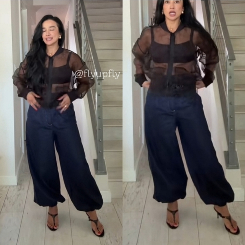 ZARA DENIM BALLOON PANTS BLUE SIZE S - Picture 4 of 15